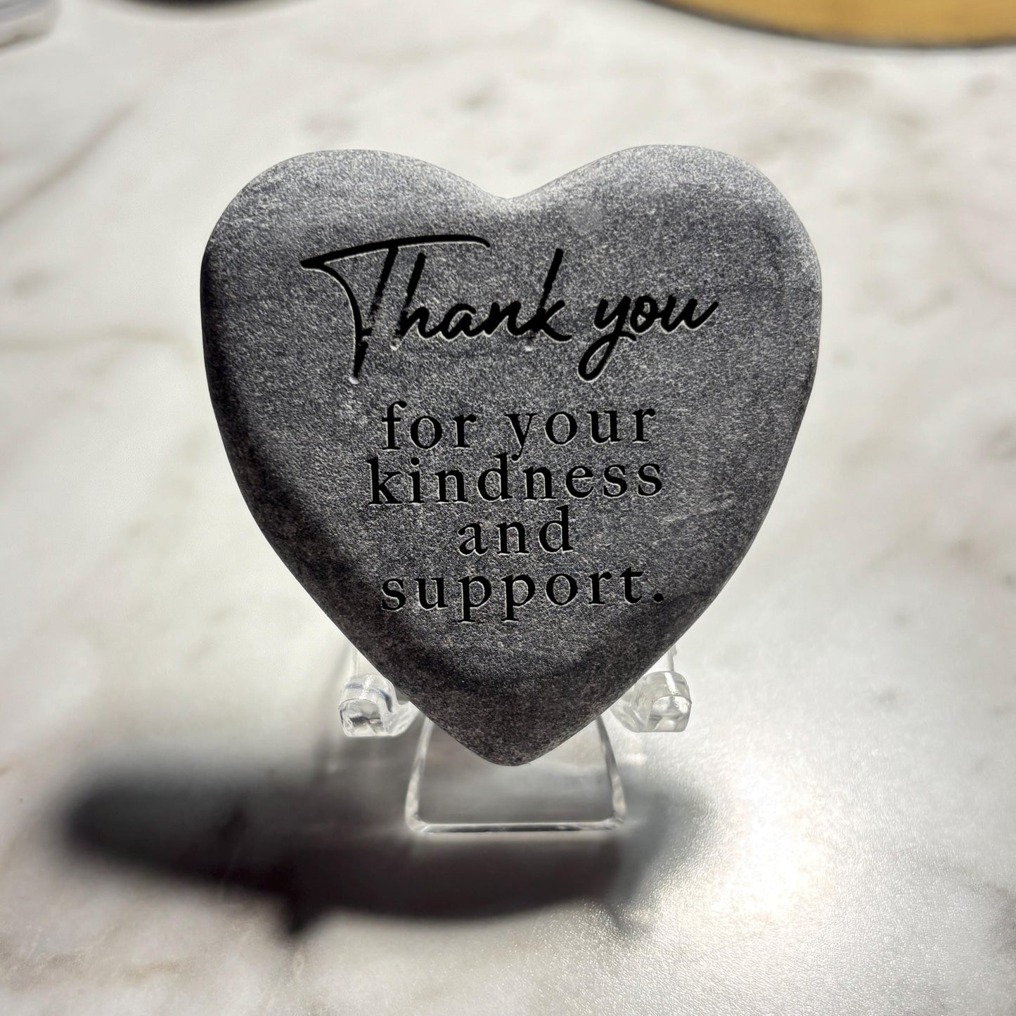 2" Custom Heart Shaped Engraved Keepsake Stone with Stand | Light Grey | Personalized Gift - Vanbrera Stones Single Sided