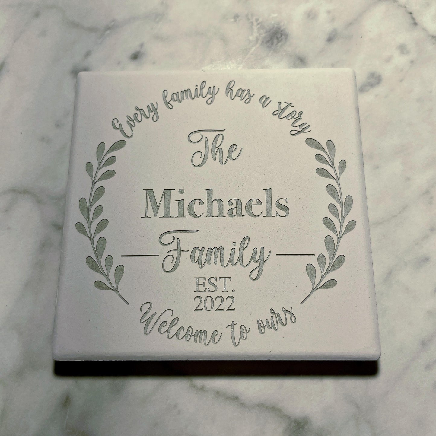 3.5x3.5" Custom Engraved Tile Coaster: Absorbent Ceramic, Wedding Favor Gift - Vanbrera Stones