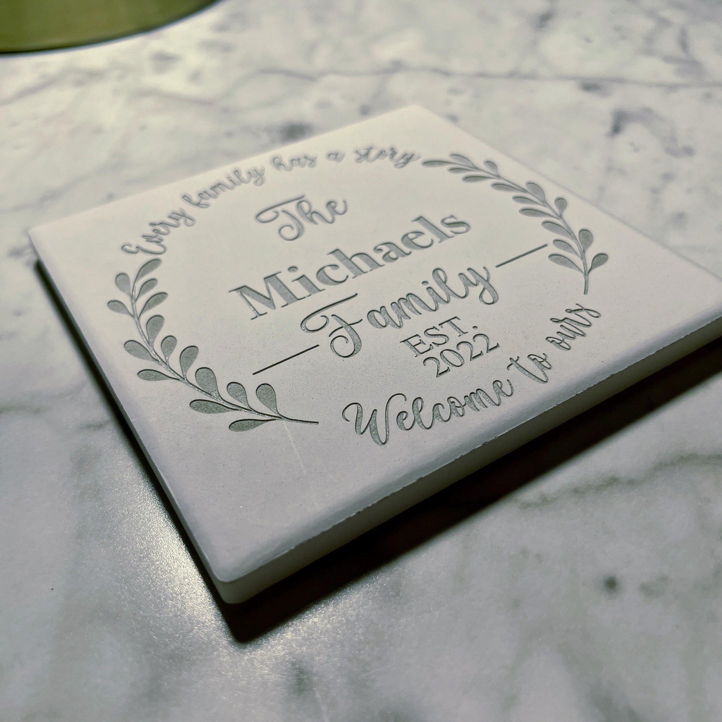 3.5x3.5" Custom Engraved Tile Coaster: Absorbent Ceramic, Wedding Favor Gift - Vanbrera Stones