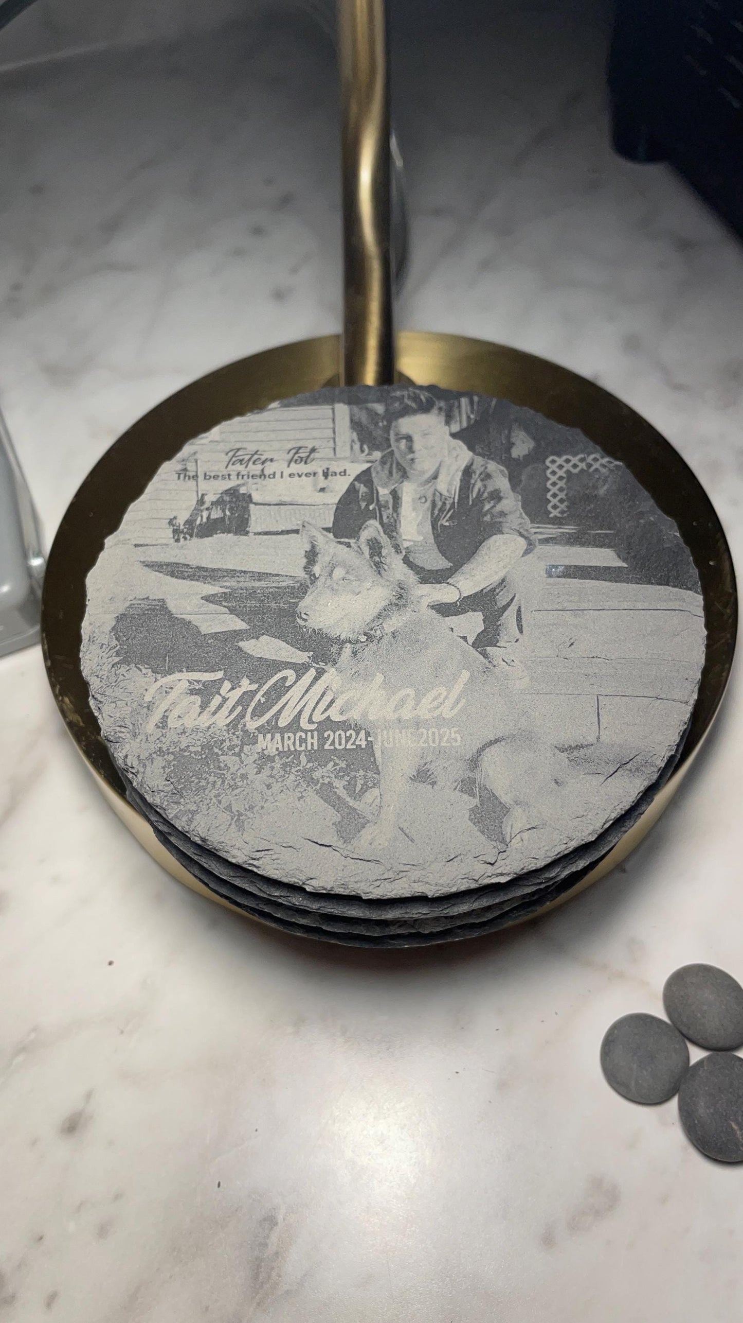 4" Laser Engraved Slate Drink Coasters: Elegant Home & Office Decor - Vanbrera Stones Square