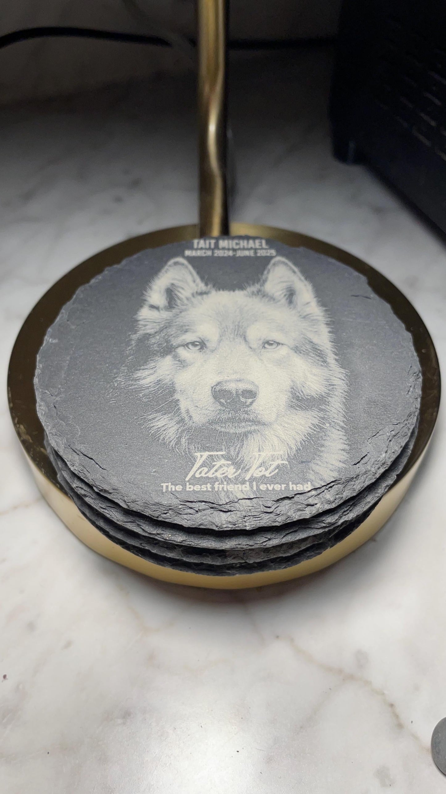 4" Laser Engraved Slate Drink Coasters: Elegant Home & Office Decor - Vanbrera Stones Square