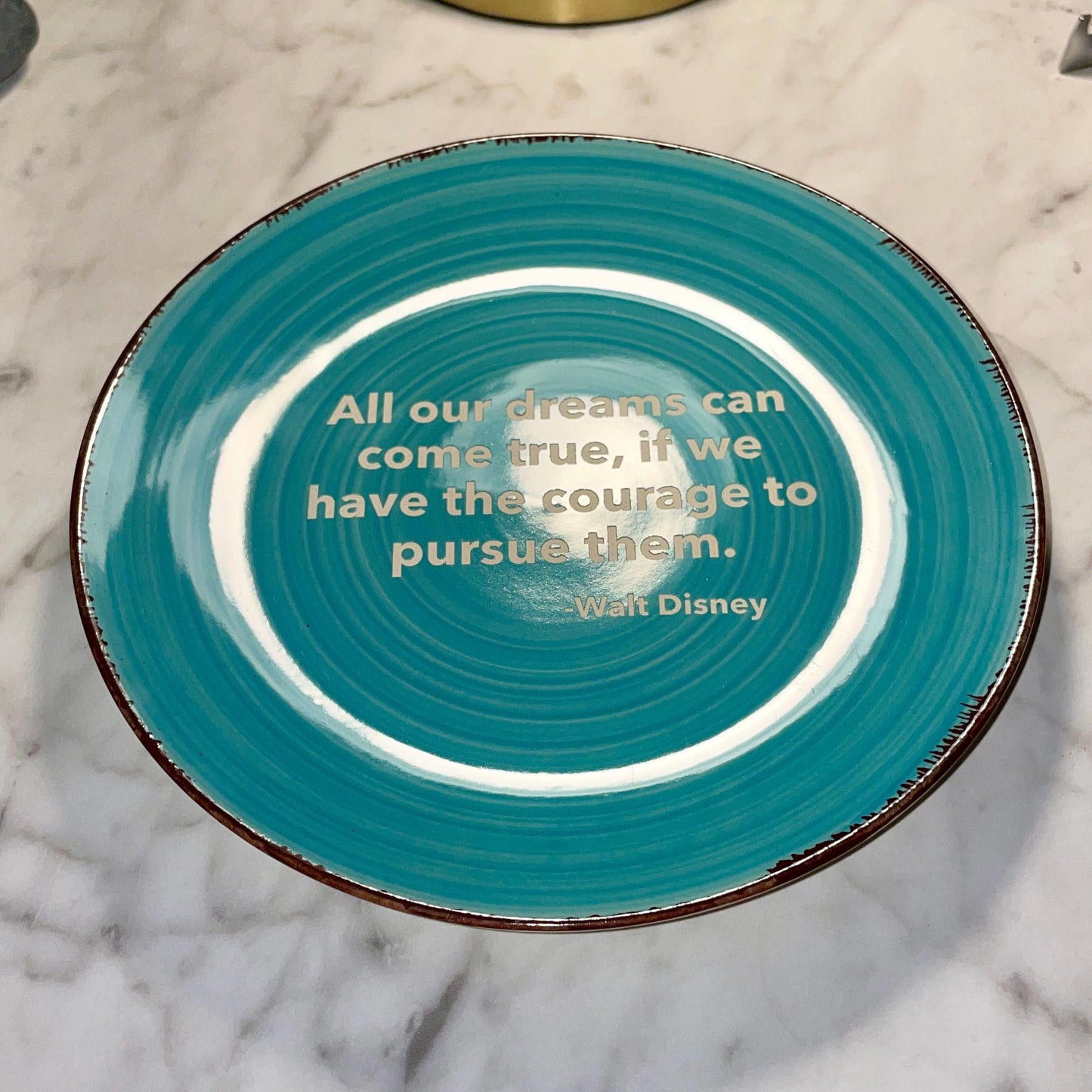 7.5" Custom Engraved Teal Ceramic Plate: Personalized Display Dish - Vanbrera Stones