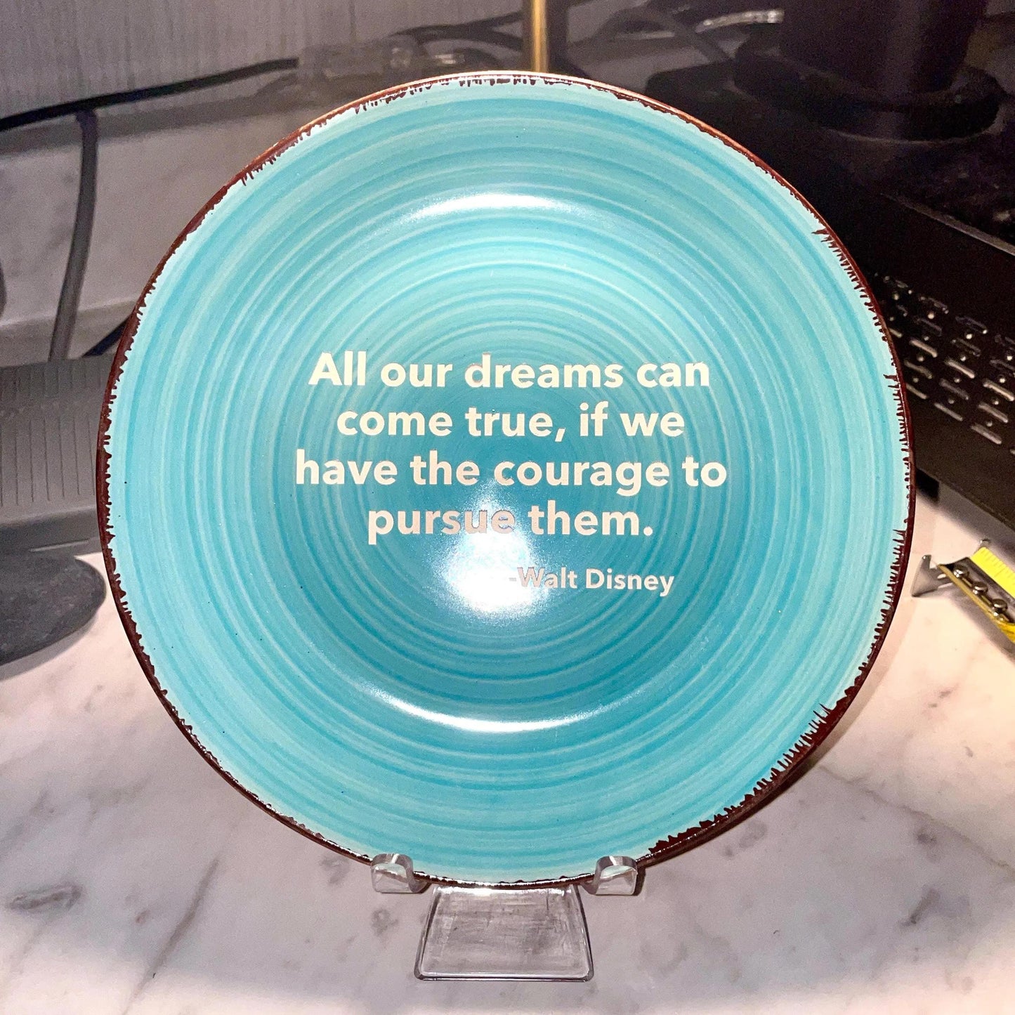 7.5" Custom Engraved Teal Ceramic Plate: Personalized Display Dish - Vanbrera Stones