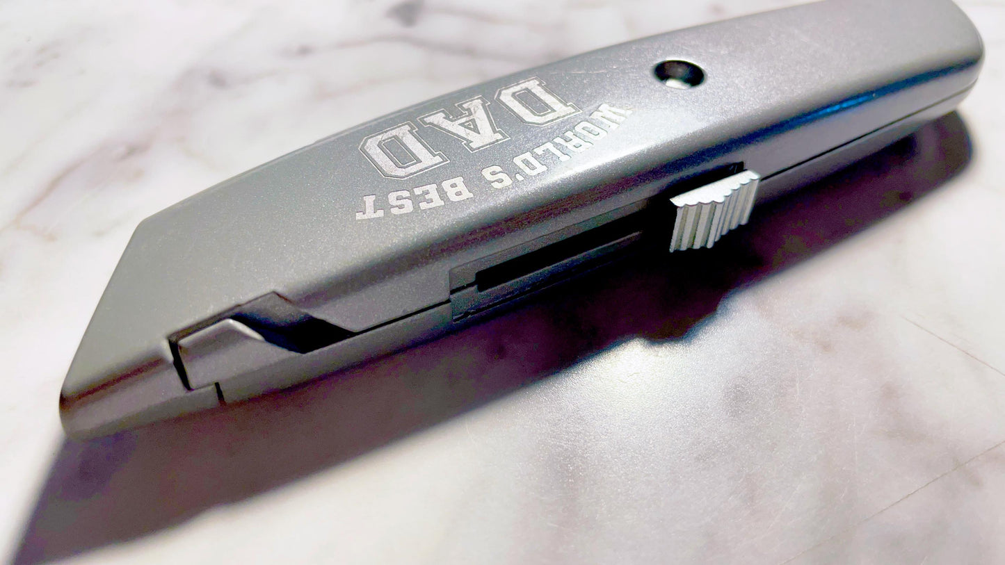 Custom Engraved Safety Utility Knife: Personalized Box Cutter with Extra Blades - Vanbrera Stones Single Sided