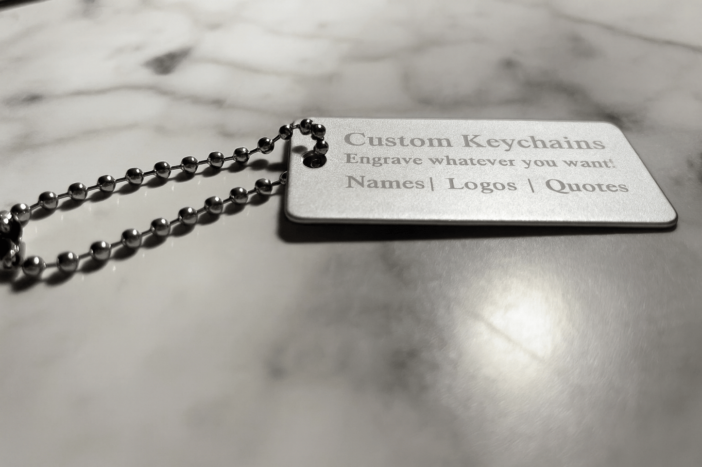 Silver 1x2" Custom Engraved QR Code Keychain: Anodized Aluminum Tag - Vanbrera Stones Single Sided Screw On Wire Cable