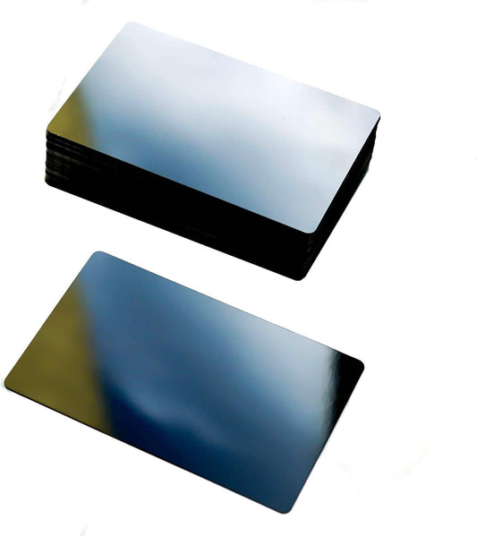 0.42mm Custom Aluminum Business Cards: Engraved Metal, 8 Color Options - Vanbrera Stones Gloss Black Single Sided