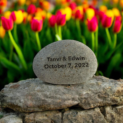 1 - 5" Custom Engraved River Stone: Personalized Wedding Date Gift, Garden Decor - Vanbrera Stones 1&quot; Single Sided