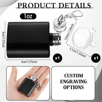 1oz Black Keychain Mini Flash | Stainless Steel | Pocket Hidden Flask for Liquor | Groomsmen Flask - Vanbrera Stones