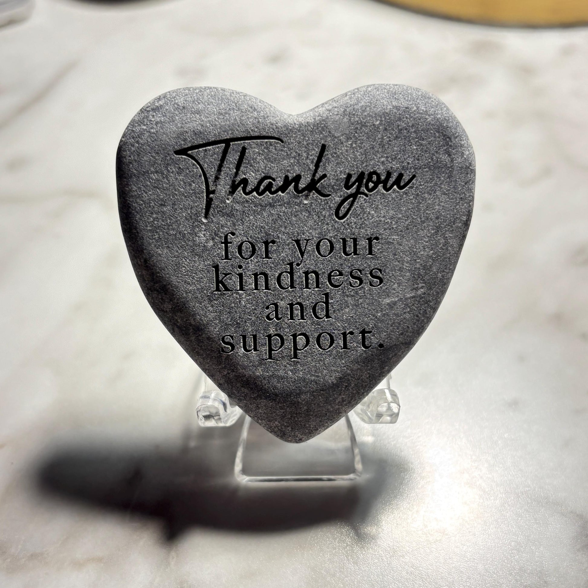 2" Custom Heart Shaped Engraved Keepsake Stone with Stand | Light Grey | Personalized Gift - Vanbrera Stones Single Sided