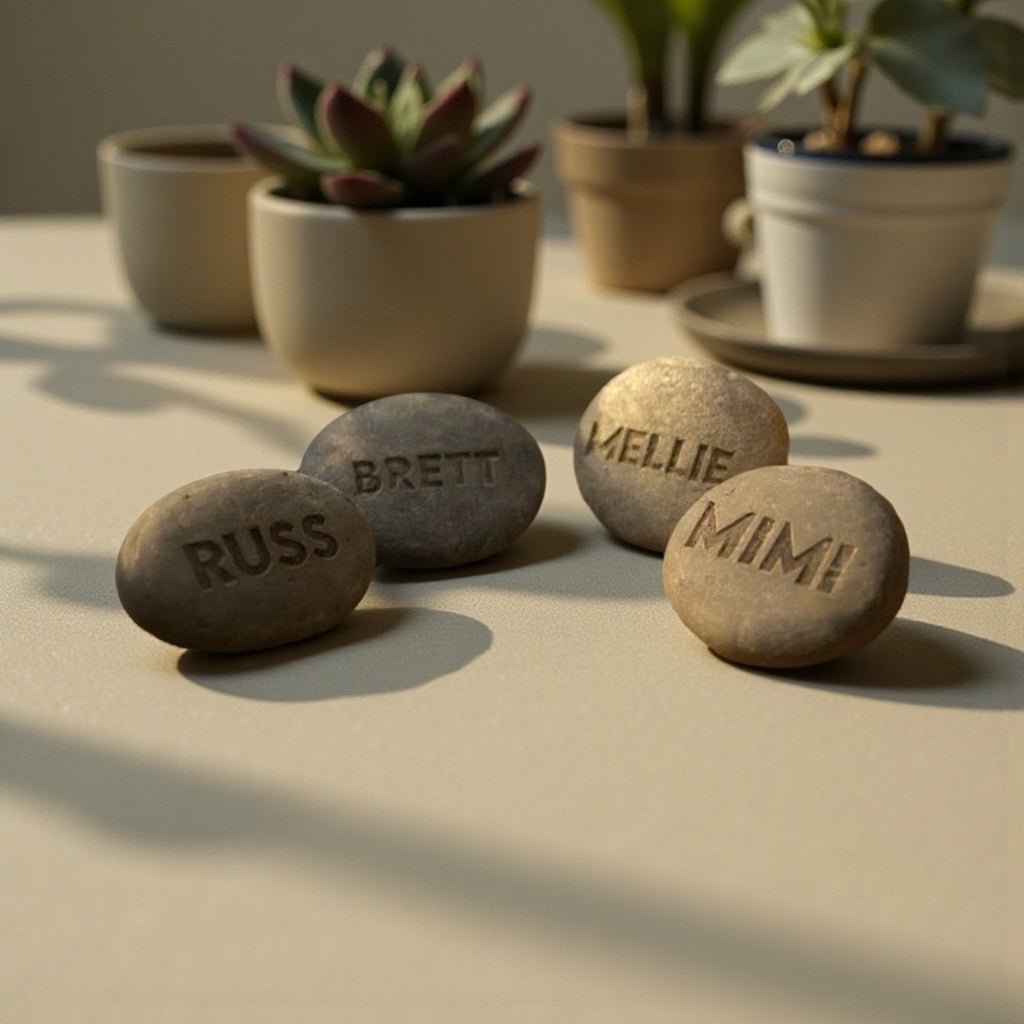 2" Light Grey Engraved Stones - Customizable Words - Vanbrera Stones
