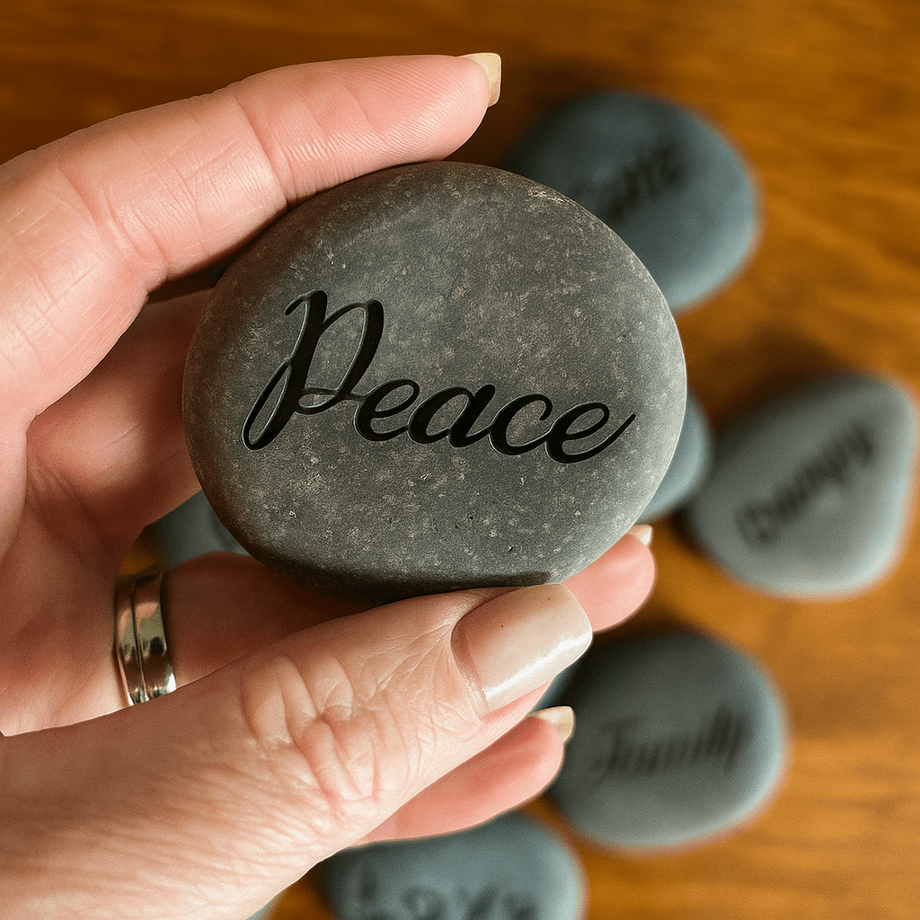 2" Light Grey Engraved Stones - Customizable Words - Vanbrera Stones