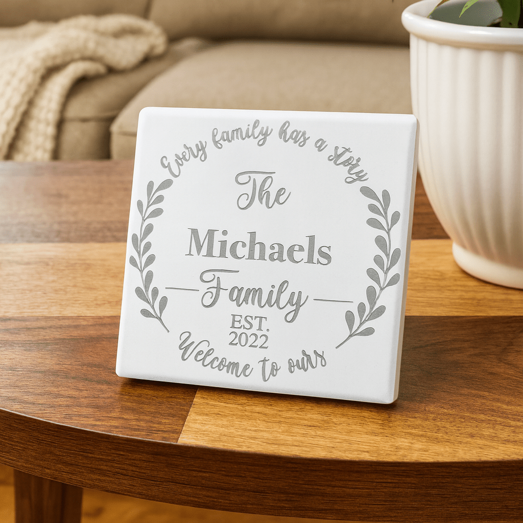 3.5x3.5" Custom Engraved Tile Coaster: Absorbent Ceramic, Wedding Favor Gift - Vanbrera Stones 