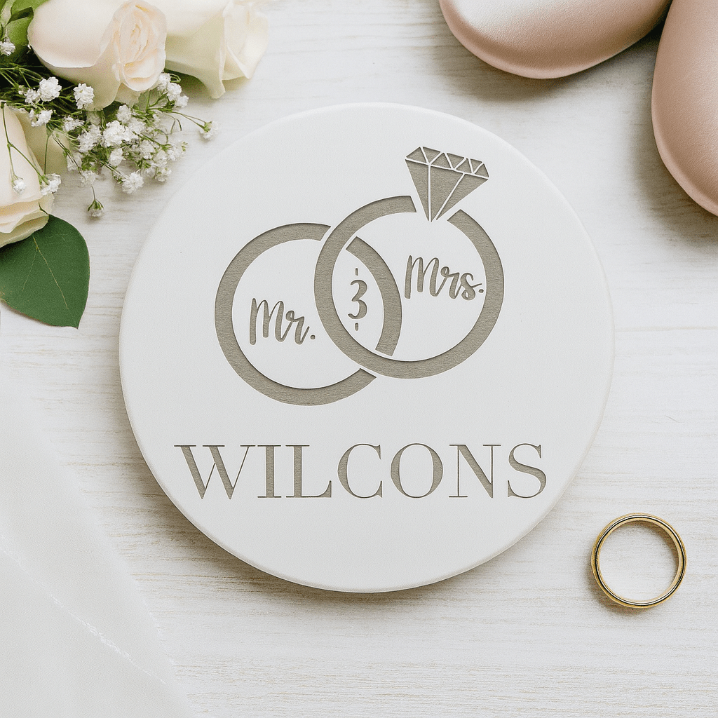3.5x3.5" Custom Engraved Tile Coaster: Absorbent Ceramic, Wedding Favor Gift - Vanbrera Stones 