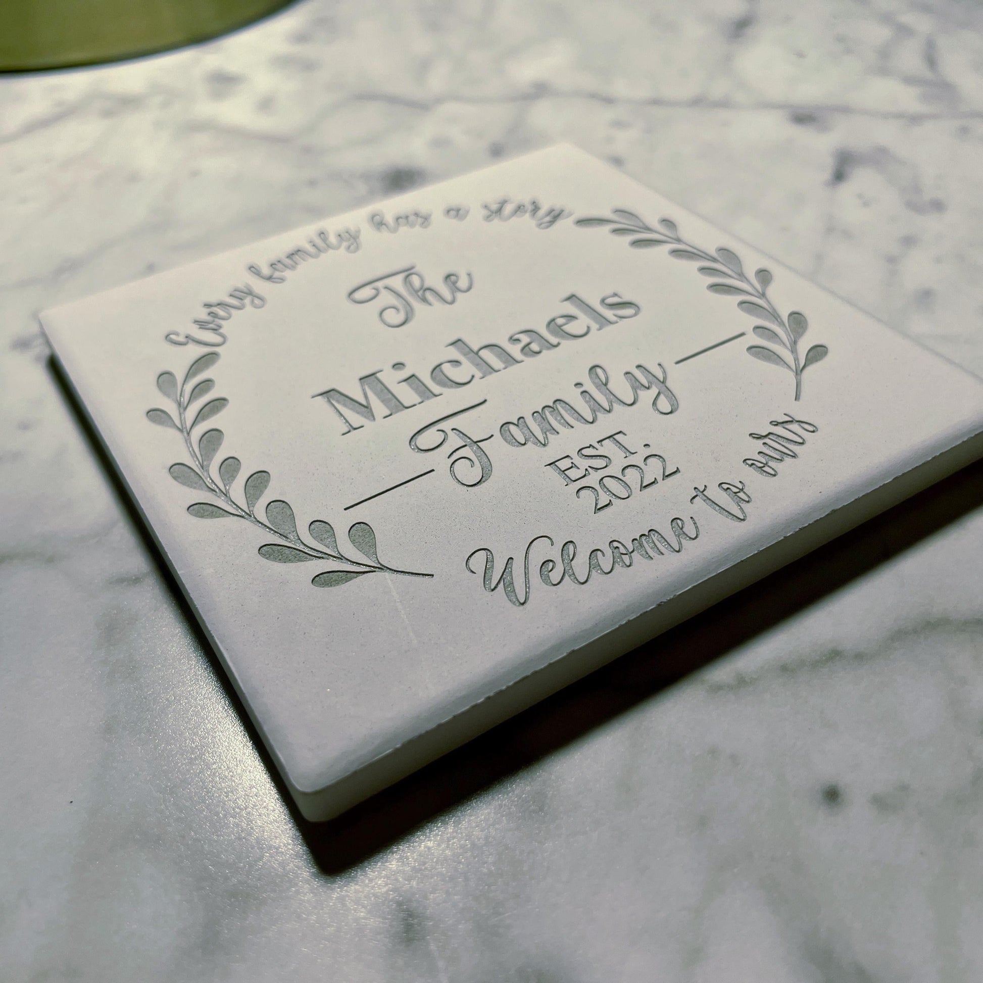 3.5x3.5" Custom Engraved Tile Coaster: Absorbent Ceramic, Wedding Favor Gift - Vanbrera Stones
