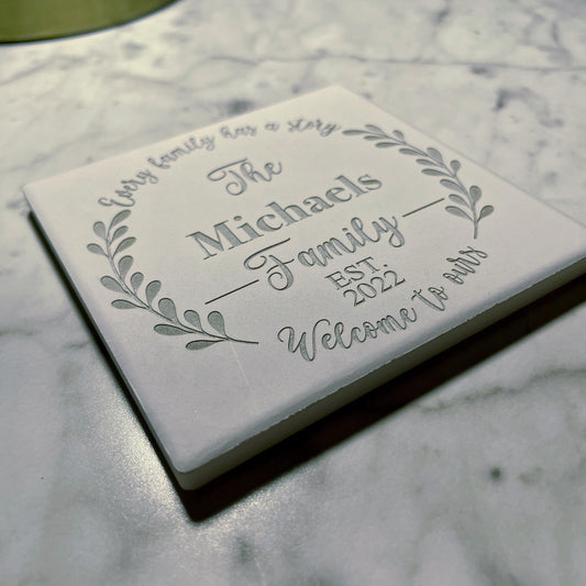 3.5x3.5" Custom Engraved Tile Coaster: Absorbent Ceramic, Wedding Favor Gift - Vanbrera Stones