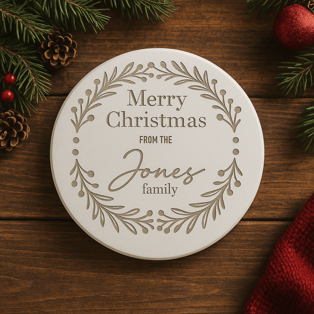 3.5x3.5" Custom Engraved Tile Coaster: Absorbent Ceramic, Wedding Favor Gift - Vanbrera Stones 