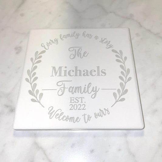 3.5x3.5" Custom Engraved Tile Coaster: Absorbent Ceramic, Wedding Favor Gift - Vanbrera Stones