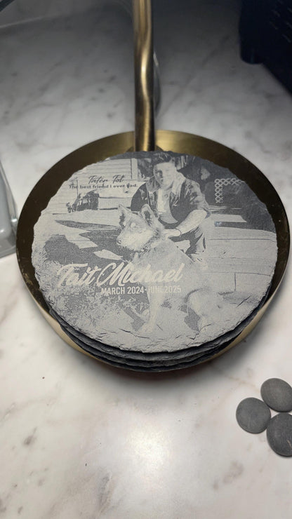 4" Laser Engraved Slate Drink Coasters: Elegant Home & Office Decor - Vanbrera Stones Square