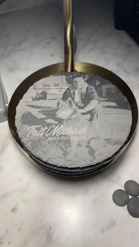 4" Laser Engraved Slate Drink Coasters: Elegant Home & Office Decor - Vanbrera Stones Square