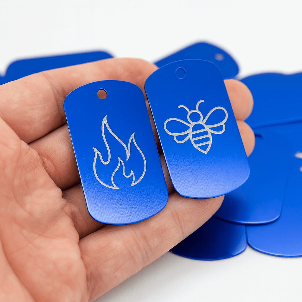 Blue Aluminum Dog Tags with Chain | 1.2x2" Aluminum, Stainless Steel | Polished with No Sharp Edges