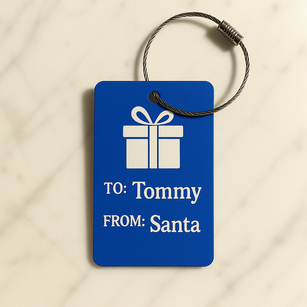 Blue Metal Engraved Luggage Tag | 2x3" | Variety of Chains - Vanbrera Stones Single Sided None