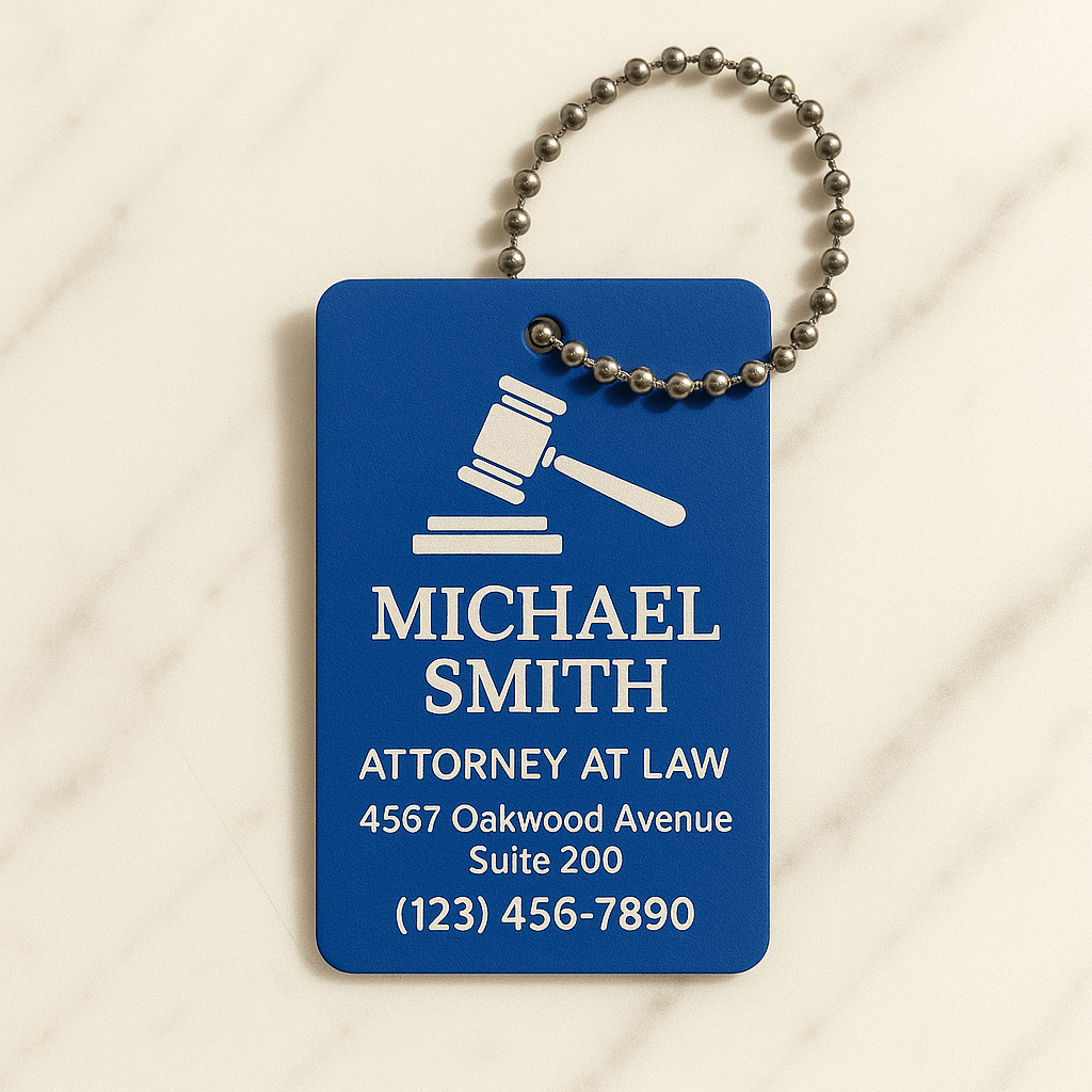 Blue Metal Engraved Luggage Tag | 2x3" | Variety of Chains - Vanbrera Stones Single Sided None