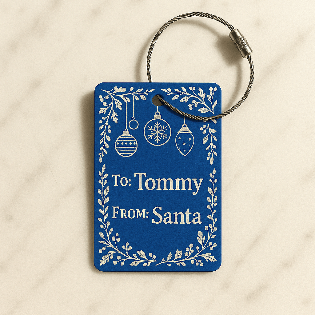 Blue Metal Engraved Luggage Tag | 2x3" | Variety of Chains - Vanbrera Stones Single Sided None
