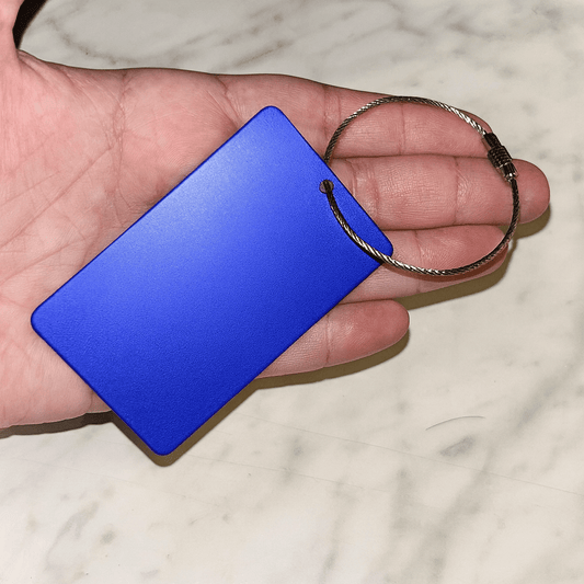 Blue Metal Engraved Luggage Tag | 2x3" | Variety of Chains - Vanbrera Stones Single Sided None