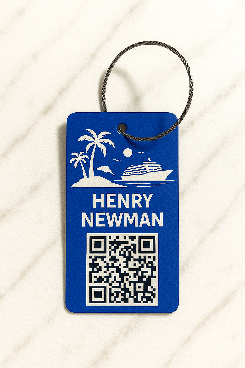Blue Metal Engraved Luggage Tag | 2x3" | Variety of Chains - Vanbrera Stones Single Sided None