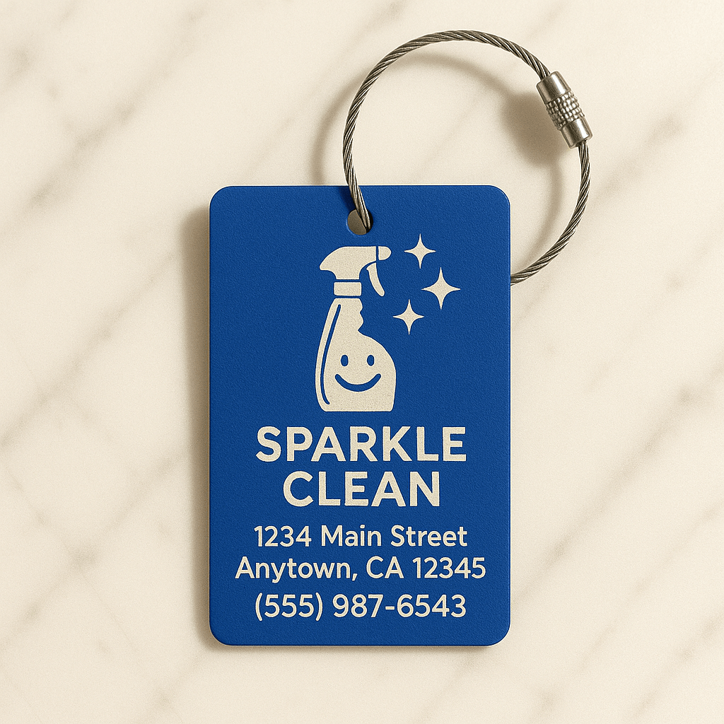 Blue Metal Engraved Luggage Tag | 2x3" | Variety of Chains - Vanbrera Stones Single Sided None