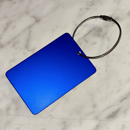 Blue Metal Engraved Luggage Tag | 2x3" | Variety of Chains - Vanbrera Stones Single Sided None