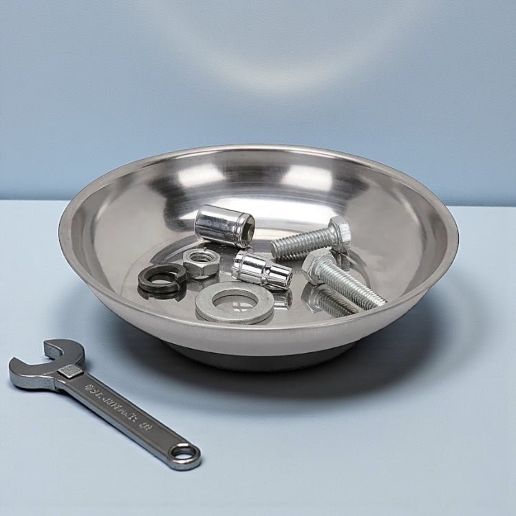 Custom Engraved 4" Magnetic Parts Tray – Works Upside Down, Stainless Steel, Rubber - Coated Magnet - Vanbrera Stones 