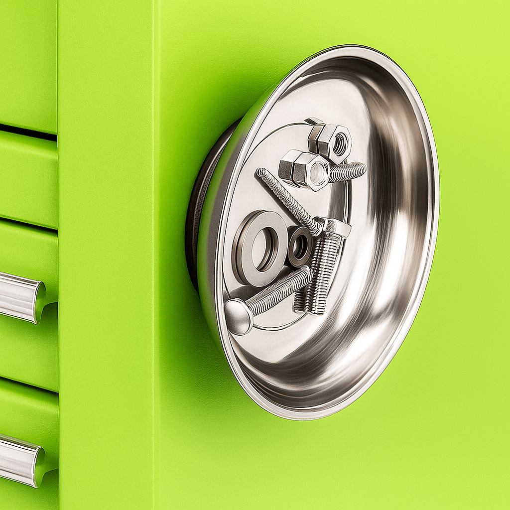 Custom Engraved 6" Magnetic Parts Tray – Works Upside Down, Stainless Steel, Rubber - Coated Magnet - Vanbrera Stones 