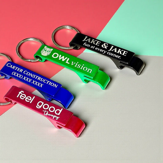 Custom Engraved Bottle Opener Keychains – Personalized Aluminum Favors, Promotional, Business - Vanbrera Stones Black 