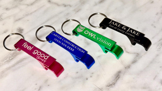 Custom Engraved Bottle Opener Keychains – Personalized Aluminum Favors, Promotional, Business - Vanbrera Stones Primary color