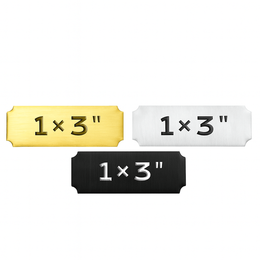 Custom Engraved Metal Name Plate – Brushed Gold, Silver or Black – 1x3” Adhesive Back Tag - Vanbrera Stones