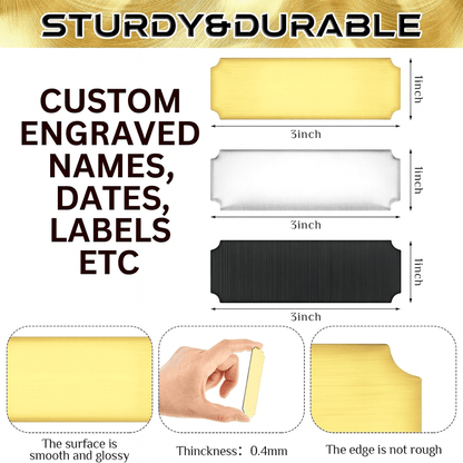 Custom Engraved Metal Name Plate – Brushed Gold, Silver or Black – 1x3” Adhesive Back Tag - Vanbrera Stones
