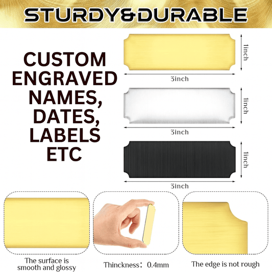 Custom Engraved Metal Name Plate – Brushed Gold, Silver or Black – 1x3” Adhesive Back Tag - Vanbrera Stones