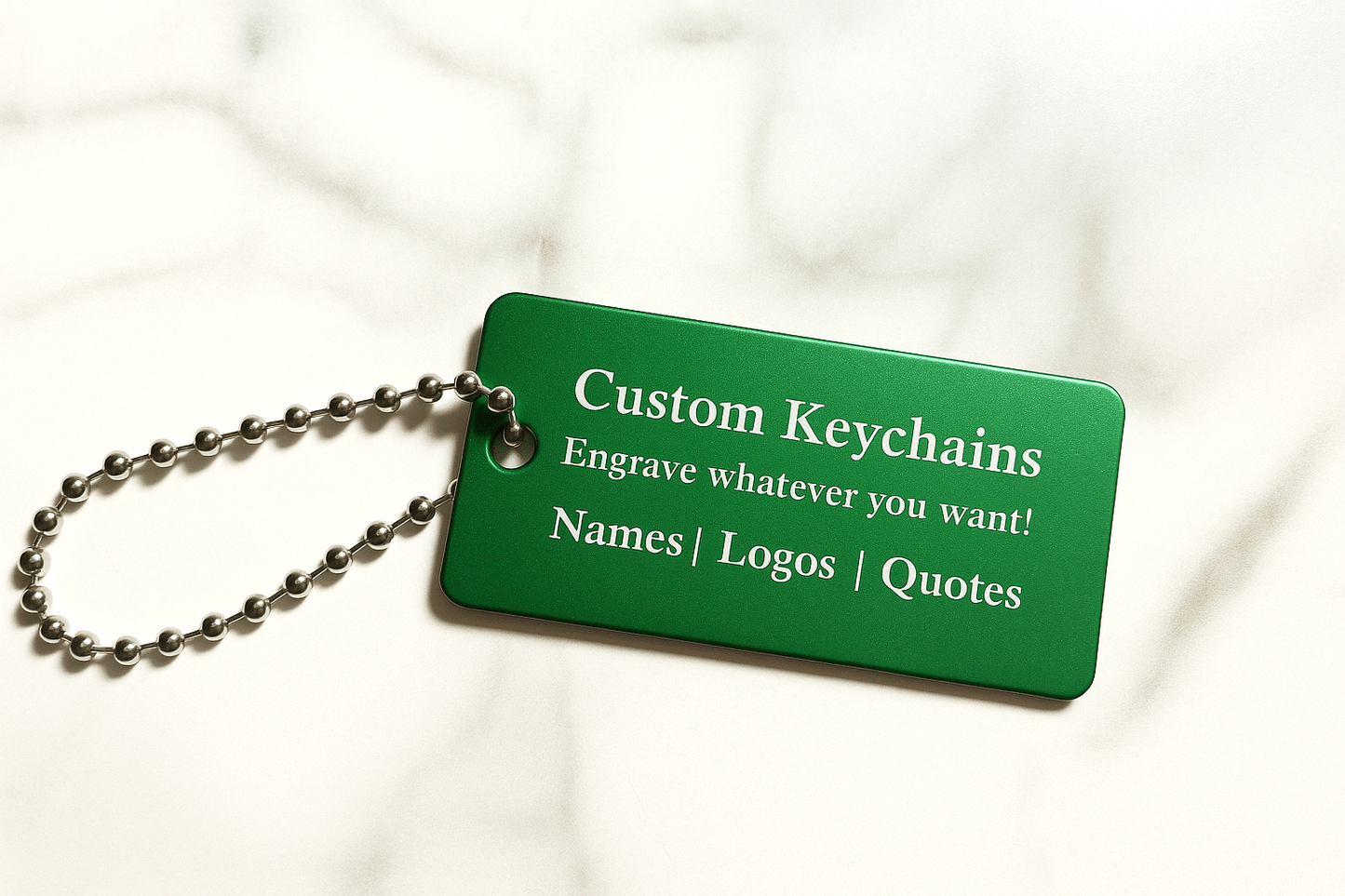 Green 1x2" Custom Engraved QR Code Keychain: Anodized Aluminum Tag - Vanbrera Stones Single Sided Screw On Wire Cable