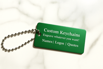 Green 1x2" Custom Engraved QR Code Keychain: Anodized Aluminum Tag - Vanbrera Stones Single Sided Screw On Wire Cable