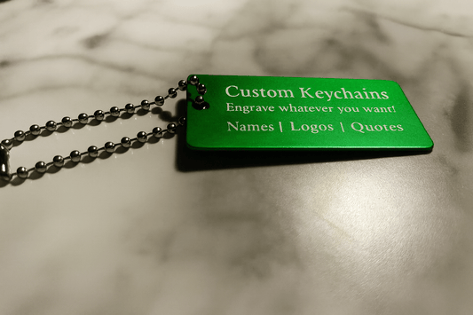 Green 1x2" Custom Engraved QR Code Keychain: Anodized Aluminum Tag - Vanbrera Stones Single Sided Screw On Wire Cable