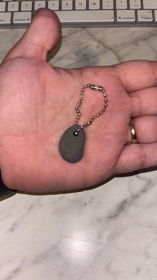Mini Stone Keychain – Personalized Engraved Initial – Double Sided Natural Rock - Vanbrera Stones Single Sided