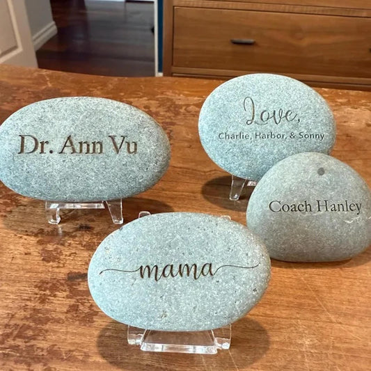 NO RUSH 1-5" Engraved River Rock Stone with Stand: Personalized Wedding Date Gift with Stand - Vanbrera Stones
