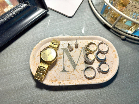 Oblong Splatter Concrete Accent Tray | Ring Dish | Catchall Tray | Cream Color - Vanbrera Stones