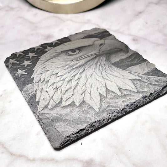 Patriotic Eagle Coaster – Laser Engraved Slate – 4x4 - Vanbrera Stones