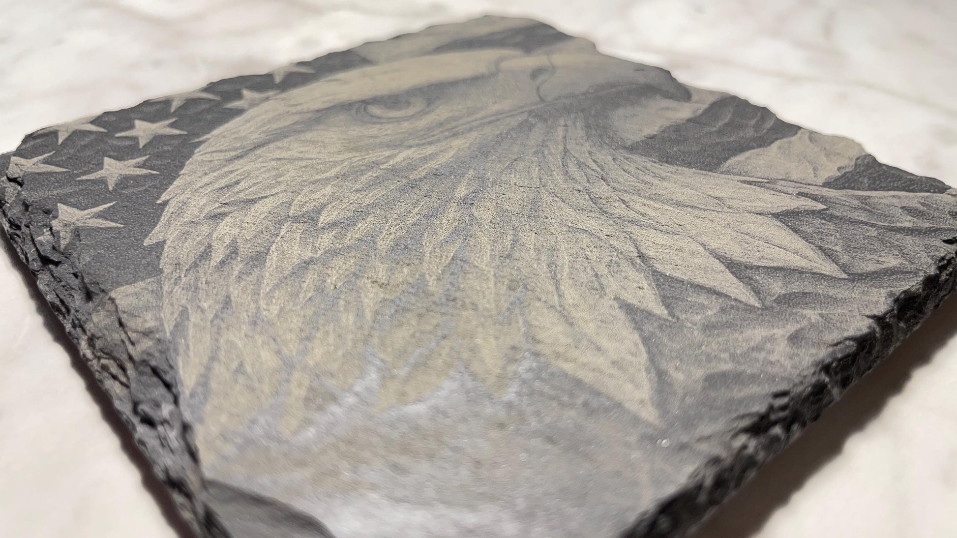 Patriotic Eagle Coaster – Laser Engraved Slate – 4x4 - Vanbrera Stones