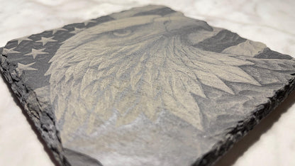 Patriotic Eagle Coaster – Laser Engraved Slate – 4x4 - Vanbrera Stones