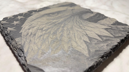 Patriotic Eagle Coaster – Laser Engraved Slate – 4x4 - Vanbrera Stones
