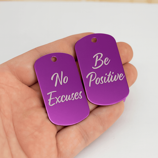 Purple Aluminum Dog Tags with Chain | 1.2x2" Aluminum, Stainless Steel | Polished with No Sharp Edges | Custom Engraved Name Tag | Pet, Gift, or ID Tag - Vanbrera Stones Single Sided Screw On Wire Cable