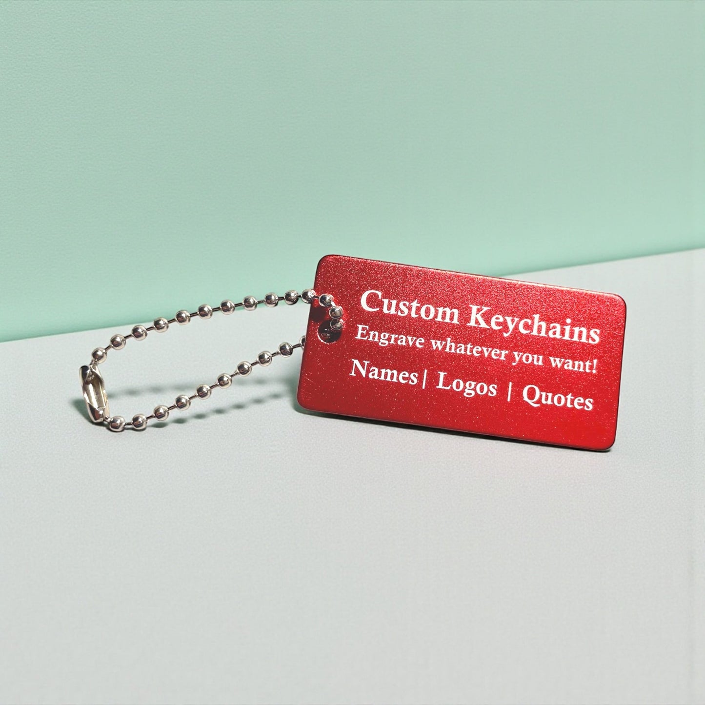 RED 1x2" Custom Engraved QR Code Keychain: Anodized Aluminum Tag - Vanbrera Stones Single Sided Screw On Wire Cable